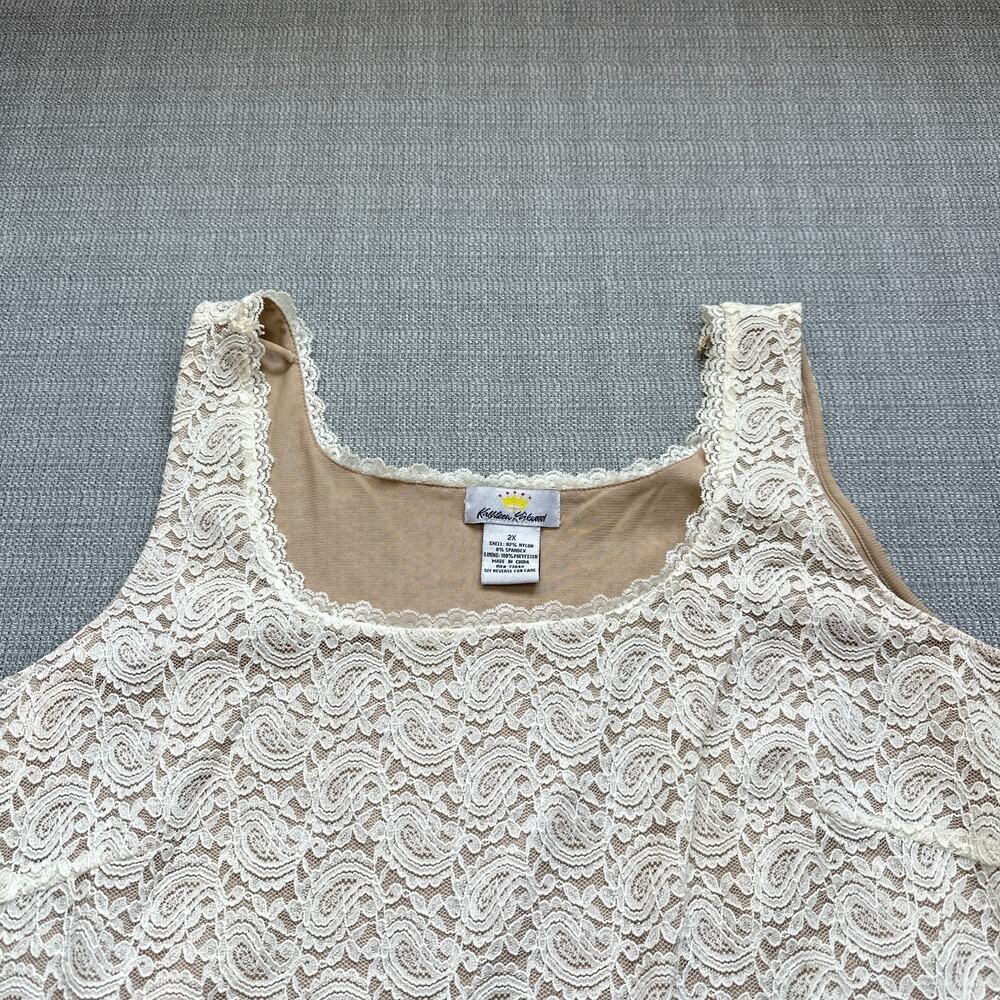 Kathleen Kirkwood Tank Top Shirt Womens 2X Y2K Fairy Lace Overlay Cream Stretch - Picture 3 of 8